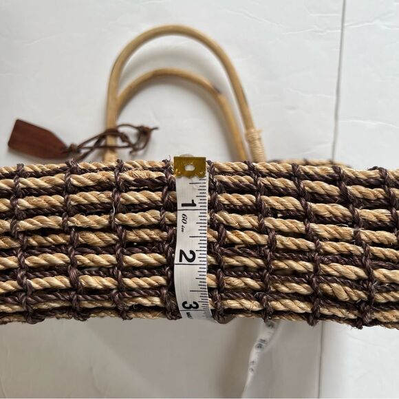 Indeed Straw Rope Bamboo Brown Mushroom Tan Beach Bag Purse Extra Mini Bag - Picture 13 of 14
